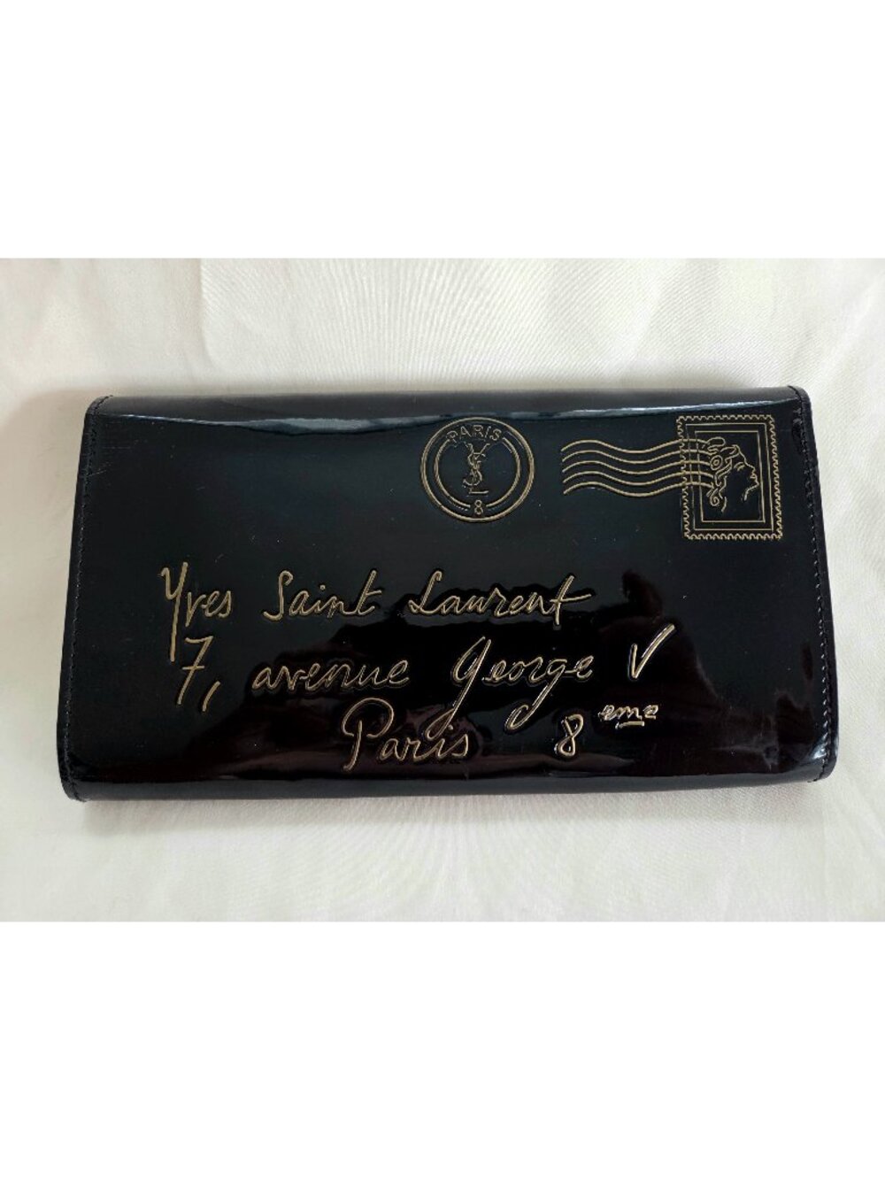 Yves Saint Laurent Mail Envelope Clutch - Black Patent Leather